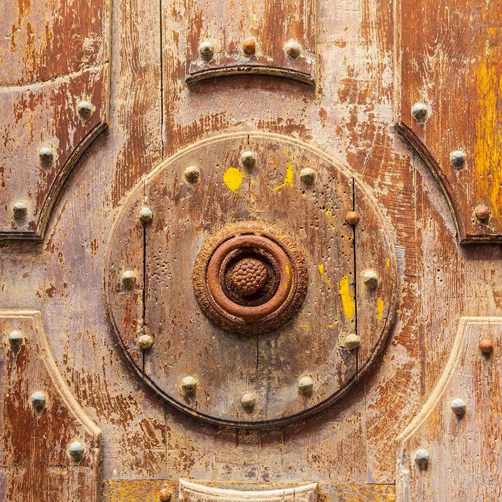 Palermo Province-Cefalu Detail of an exterior wooden door on the Cefalu Cathedral